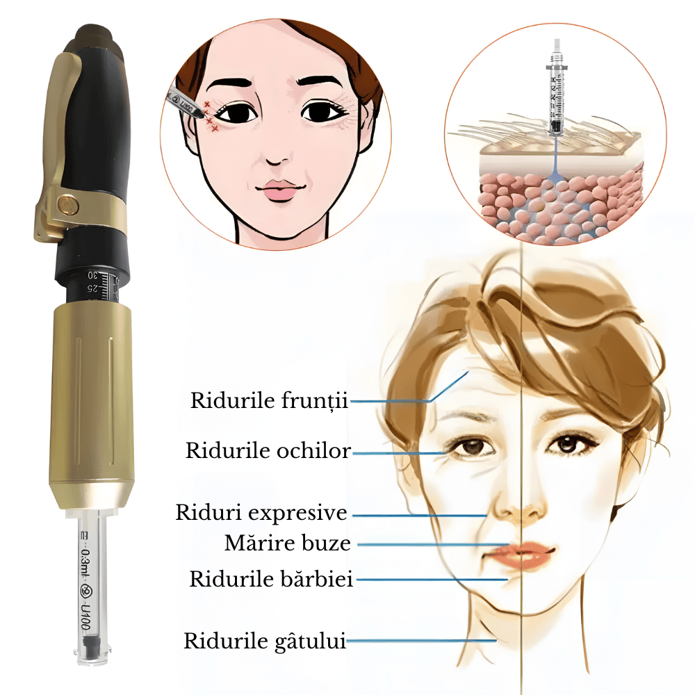 Dispozitiv Premium Reglabil, pentru Aplicarea Acidului Hialuronic fara Ac, Hyaluron Pen, Metalic, Marirea Buzelor - imagine 2