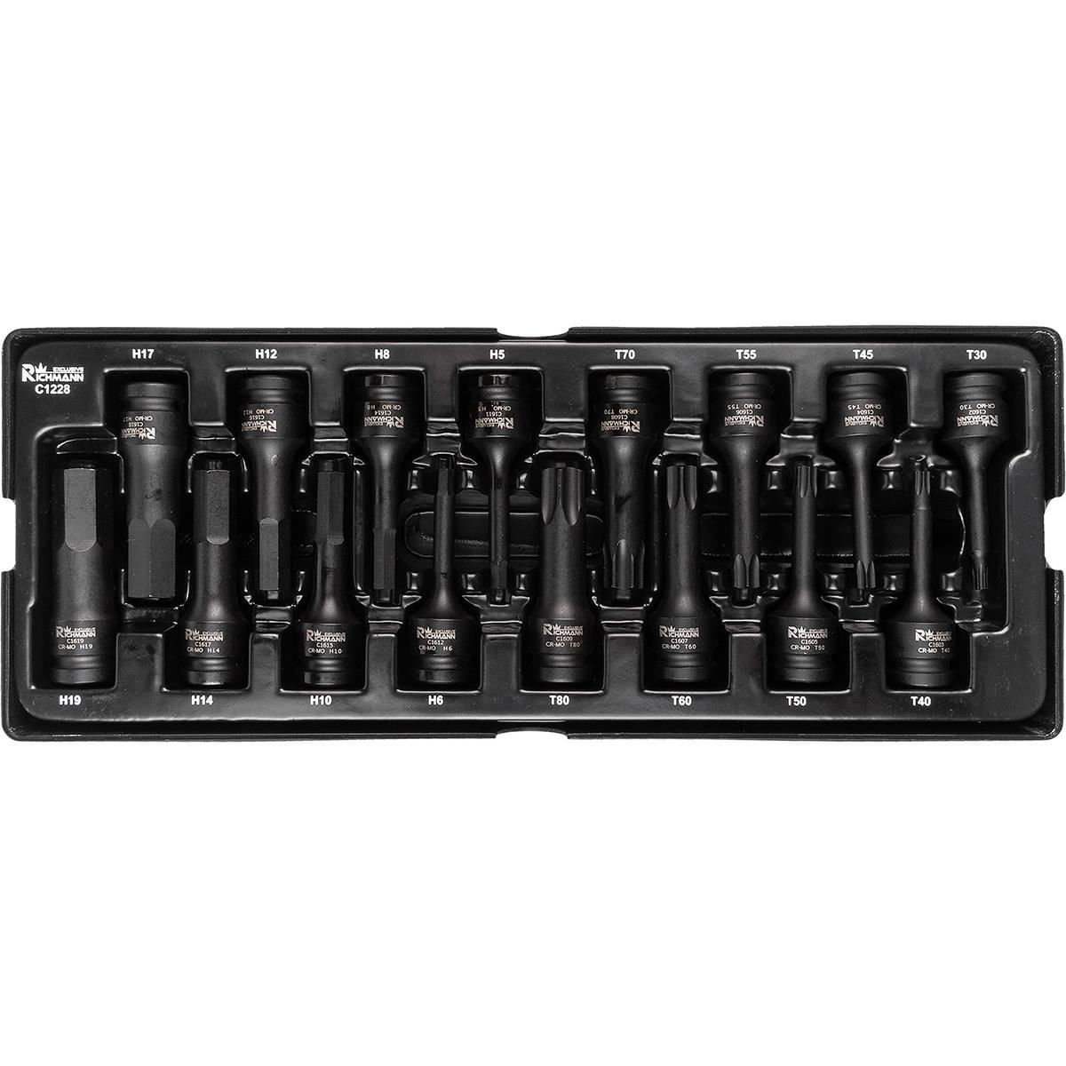 Set capete tubulare de impact TORX si IMBUS, sertar TIP A (385x150 mm) pentru dulap mobil, T30-T80, H5-H19, 1/2", 16 buc, RICHMA — imaginea 2