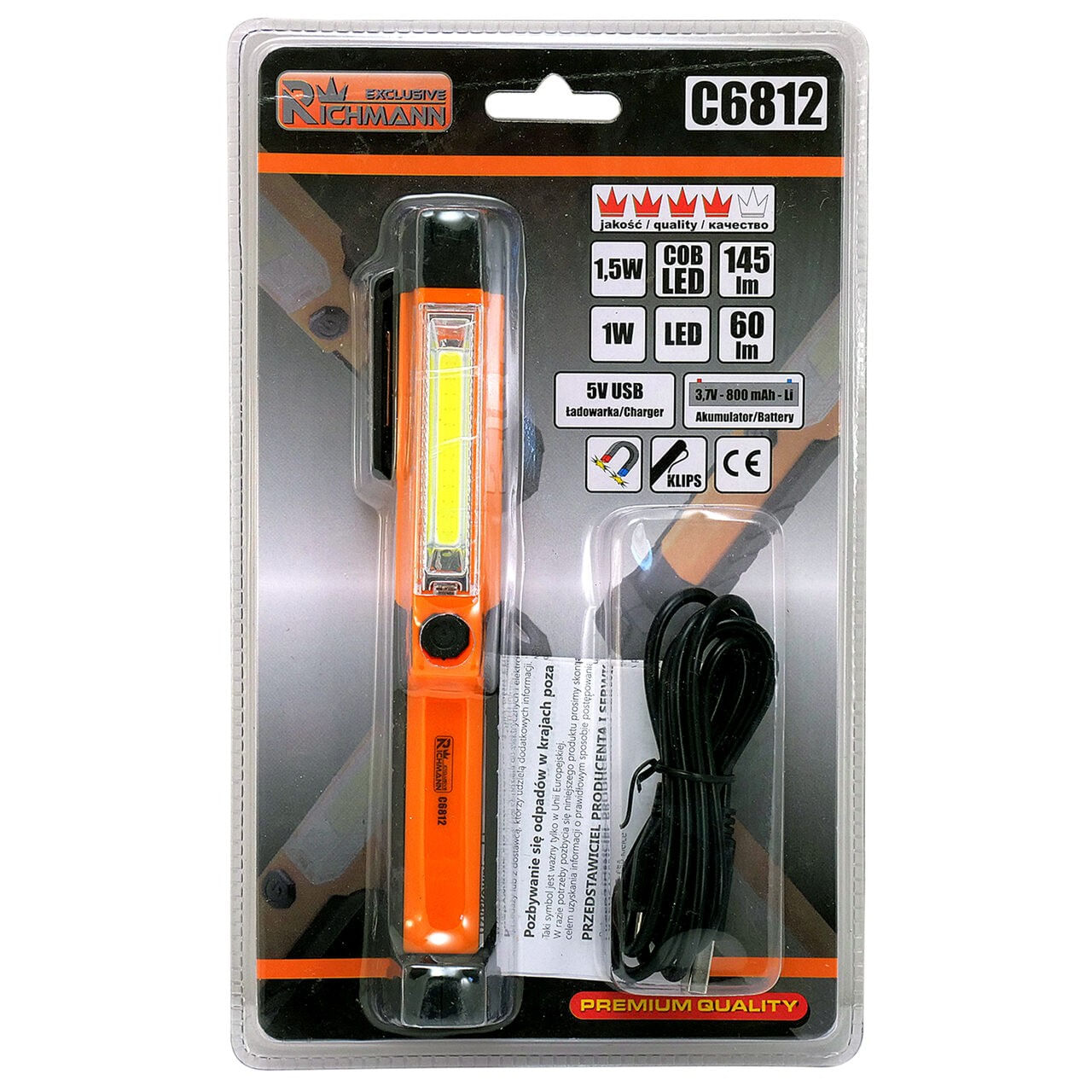 Lanterna MINI de lucru, 145+60 lm LED, lampa portabila cu acumulator, 800 mAH, RICHMANN EXCLUSIVE — imaginea 5