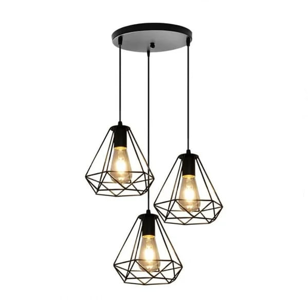 Lustra vintage cu 3 pendule, 3x40W, Neagra, Lumina Calda/Rece/Naturala