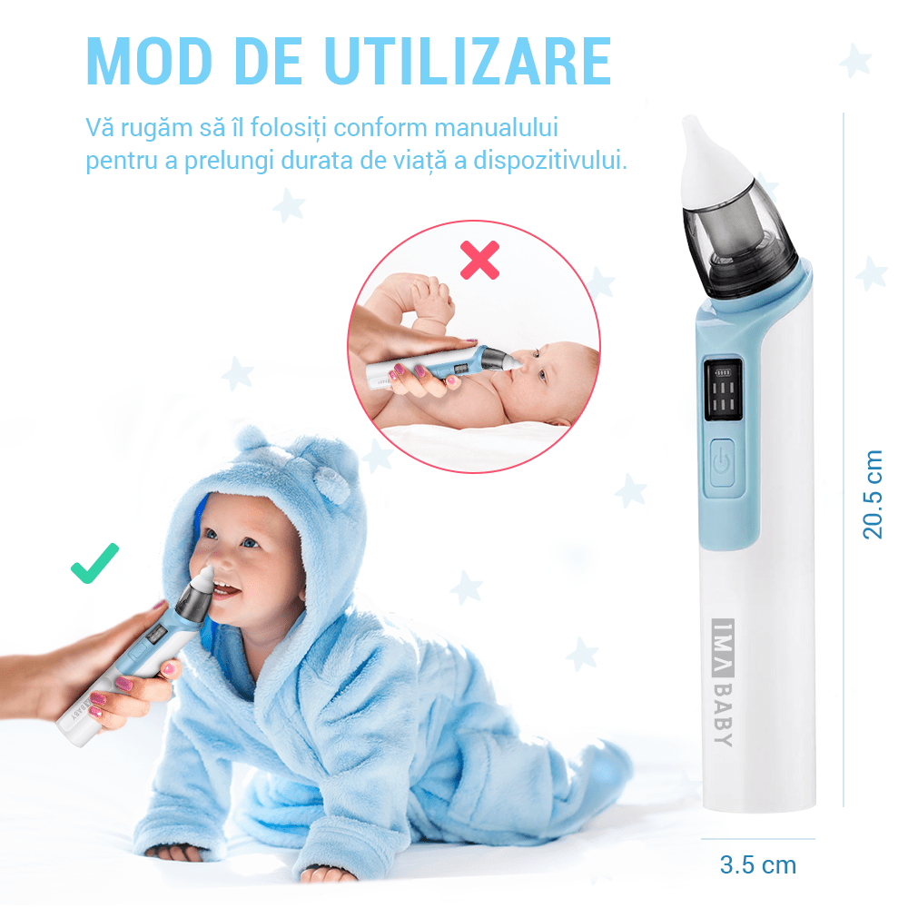 Aspirator nazal electric IMA Baby pentru bebelusi si copii silentios, 6 Trepte de Aspirare, Portabil, cu USB, 500mAh - 4 | YEO