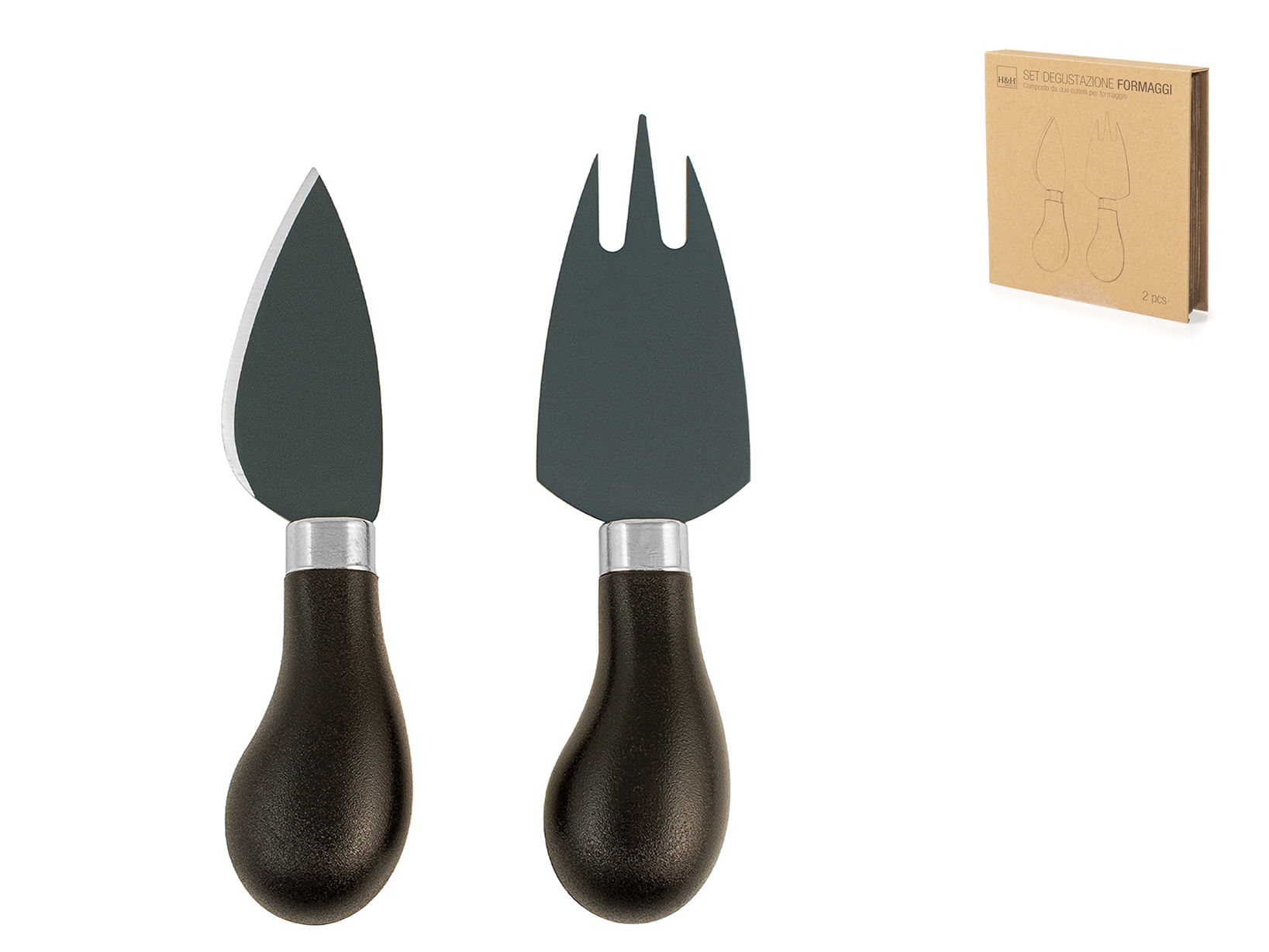 Set cutit si furculita pentru branzeturi, H&H, Inox& Lemn — imaginea 3