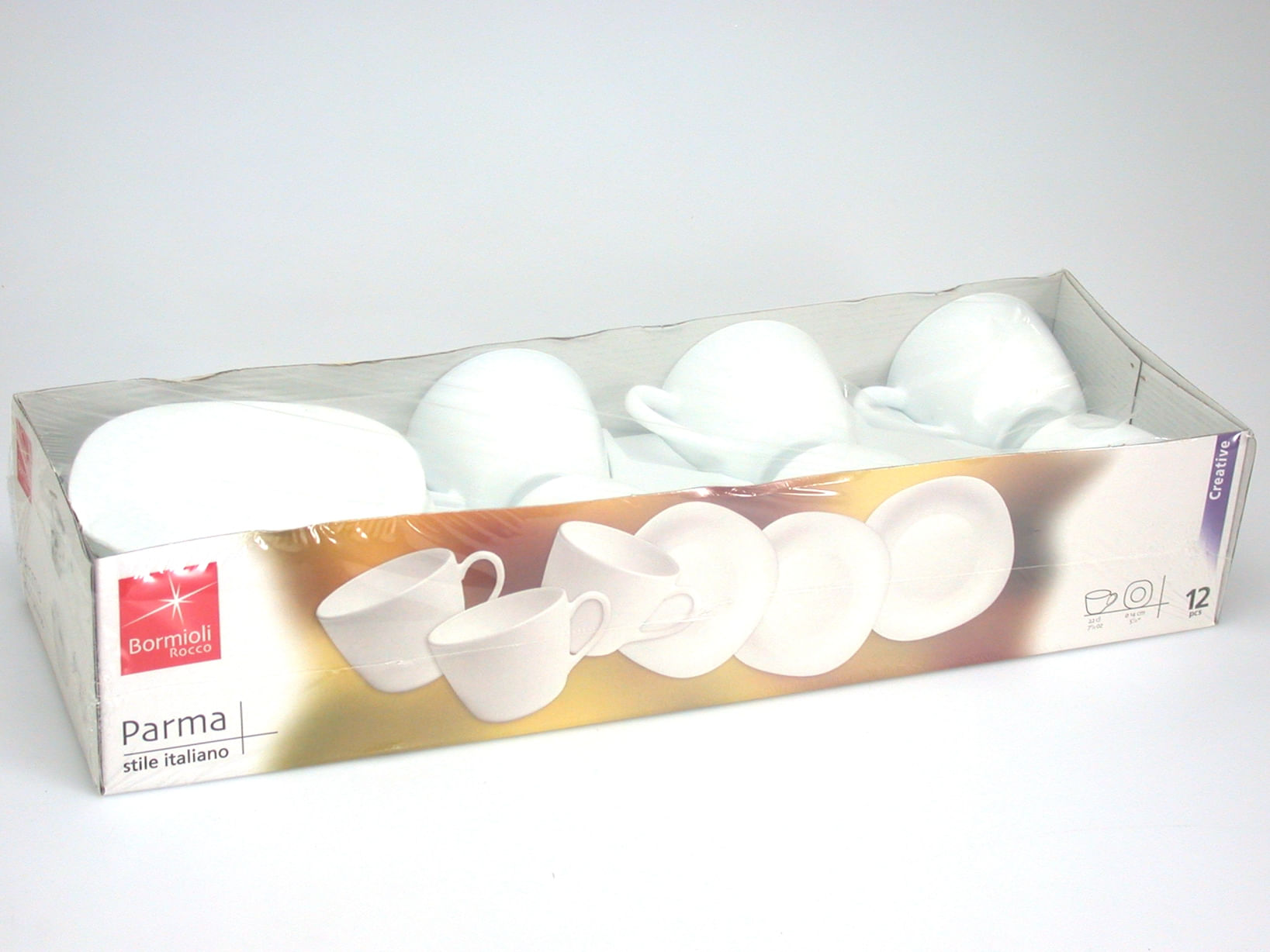 Set 6 cesti opal cu farfurioara, Bormioli, 220 ml, Alb