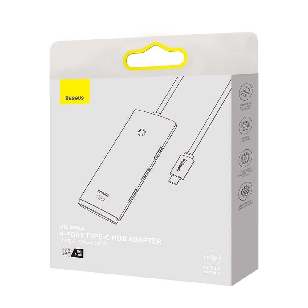 Hub USB-C la 4x USB 3.0, Type-C, 1m - Baseus Lite Series (WKQX030401) - Negru