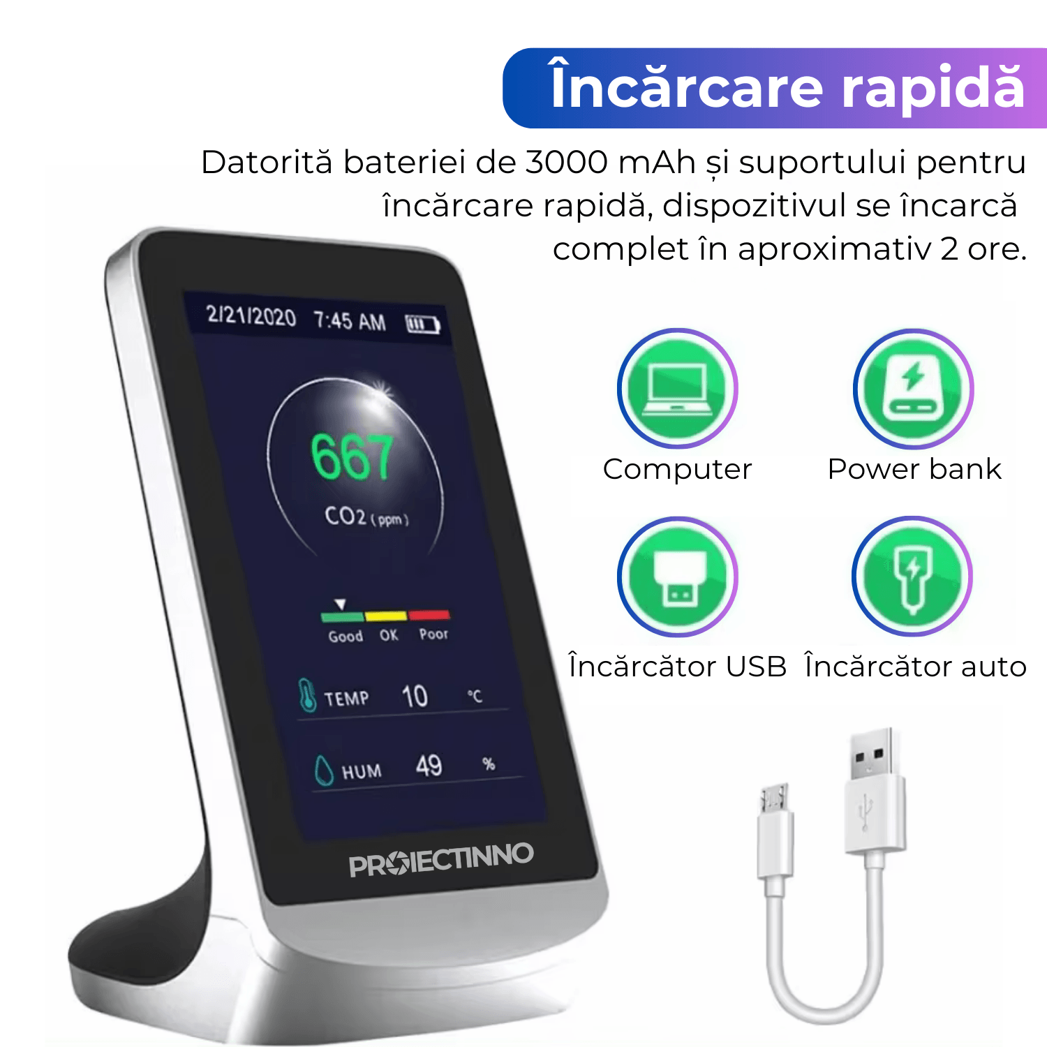 Monitor masurare calitate aer, 8 in 1, Wifi, CO2, TVOC, HCHO, concentratie poluanti PM1.0, PM2.5, Tuya - 3 | YEO