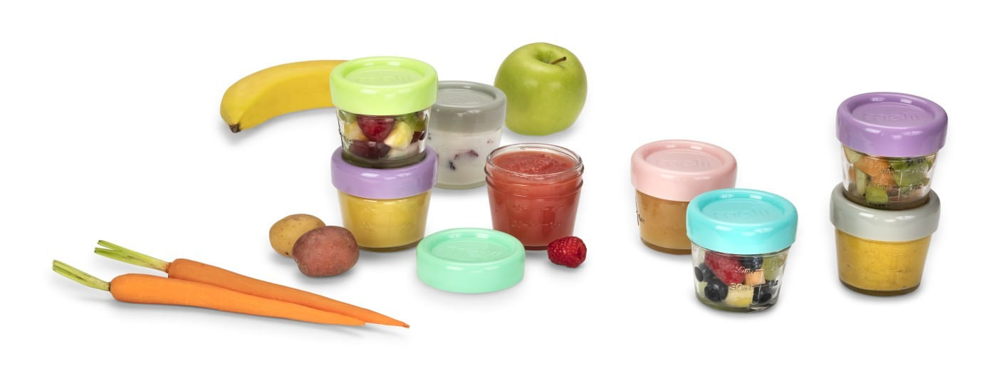 Set 6 recipiente sticla pentru hrana bebe, melii, 118 ml