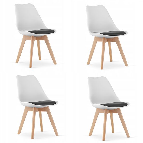 Set 4 scaune bucatarie/living, Mercaton, Mark, PP, lemn, alb, perna neagra, 49x43x82 cm — imaginea 6