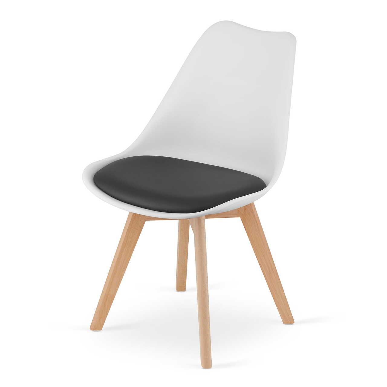 Set 4 scaune bucatarie/living, Mercaton, Mark, PP, lemn, alb, perna neagra, 49x43x82 cm — imaginea 7