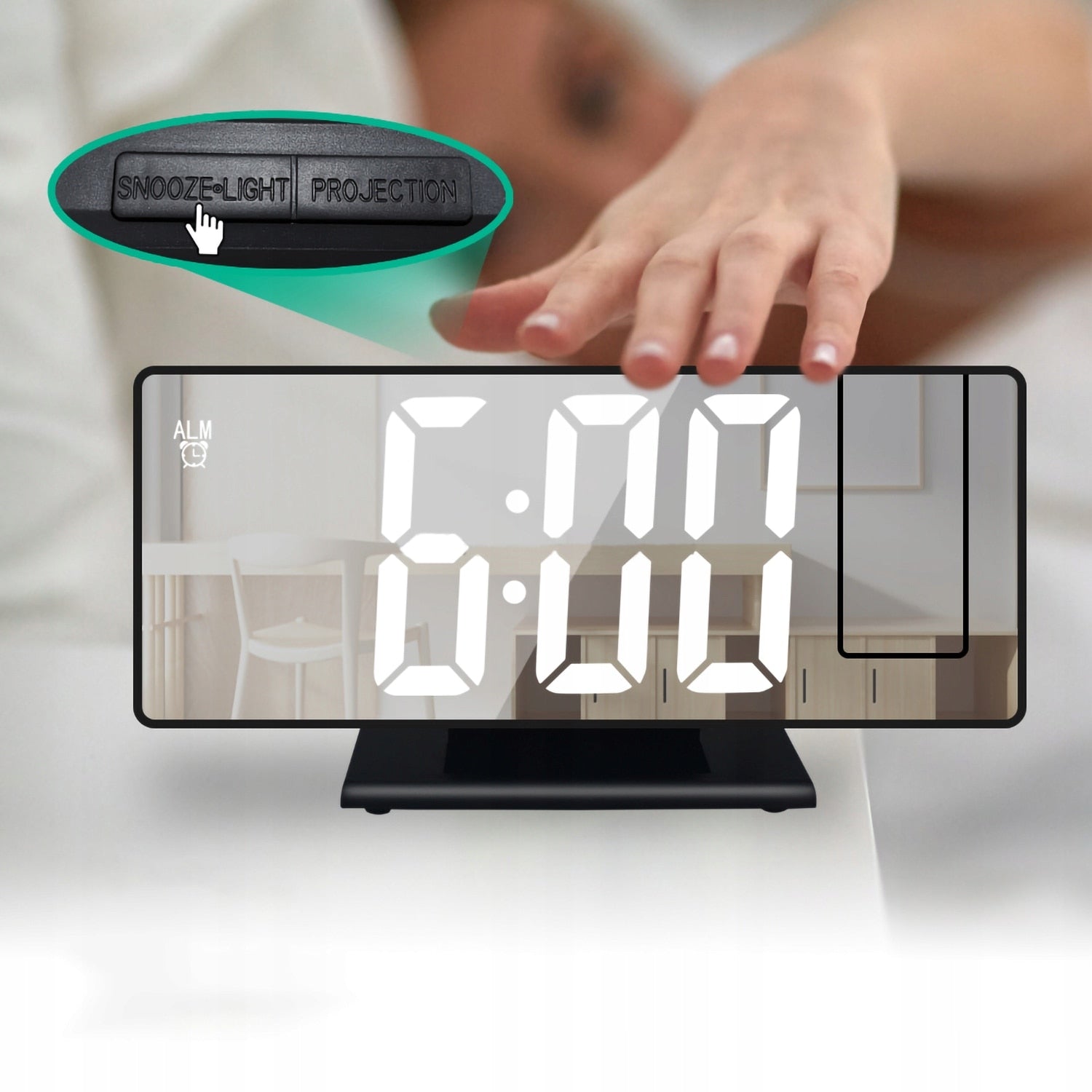 Ceas stil oglinda cu LED si proiectie, Alarma, Display mare - imagine 3