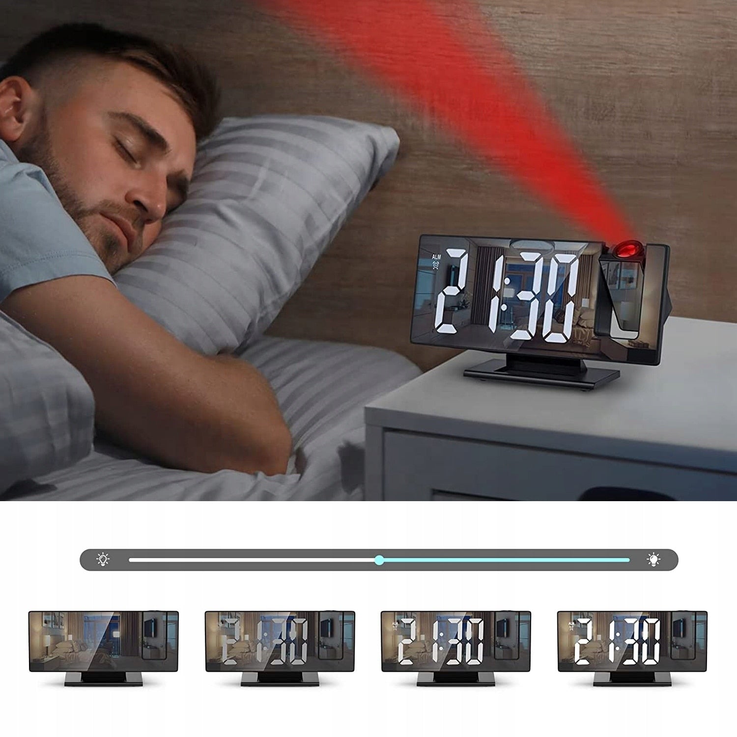 Ceas stil oglinda cu LED si proiectie, Alarma, Display mare - imagine 4