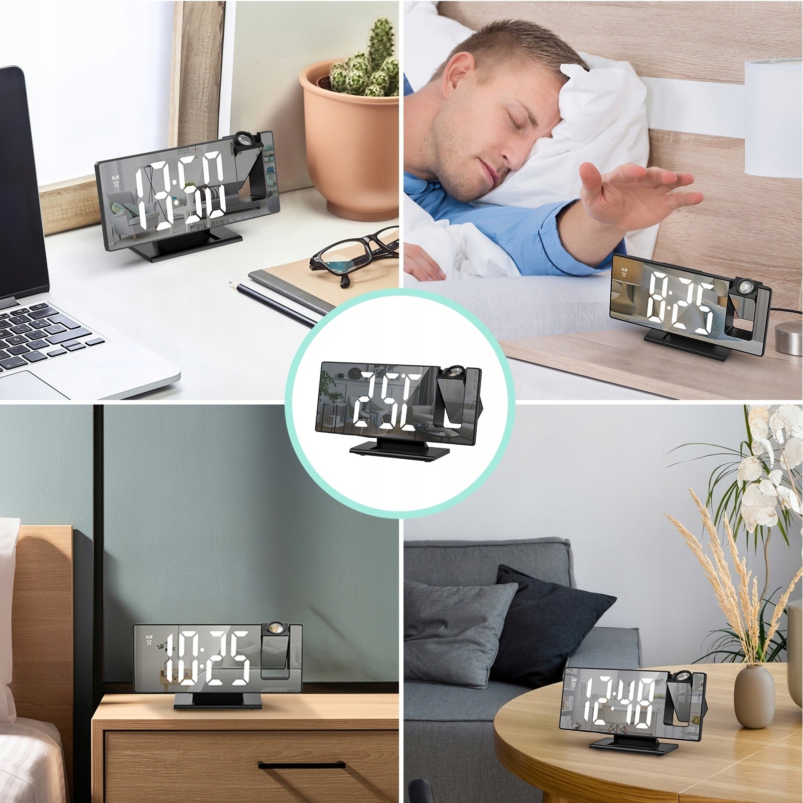 Ceas stil oglinda cu LED si proiectie, Alarma, Display mare - imagine 5