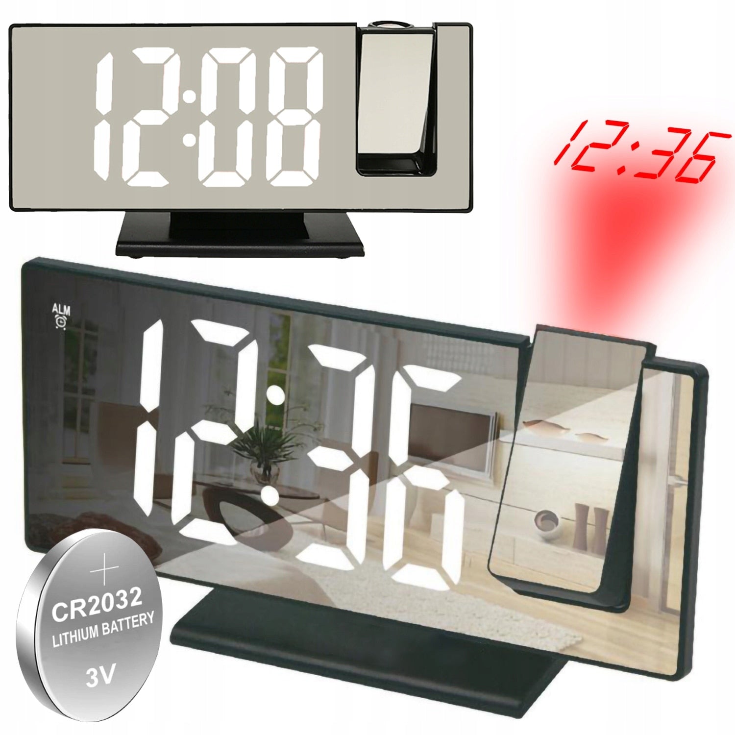 Ceas stil oglinda cu LED si proiectie, Alarma, Display mare - imagine 6