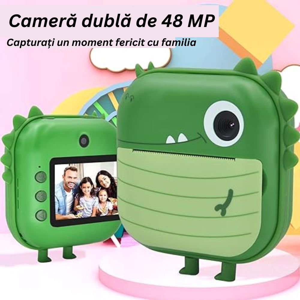 Aparat Foto-Video Digital Pentru Copii,Cu Functie De Printare Instant,Ecran 2.4 Inch
