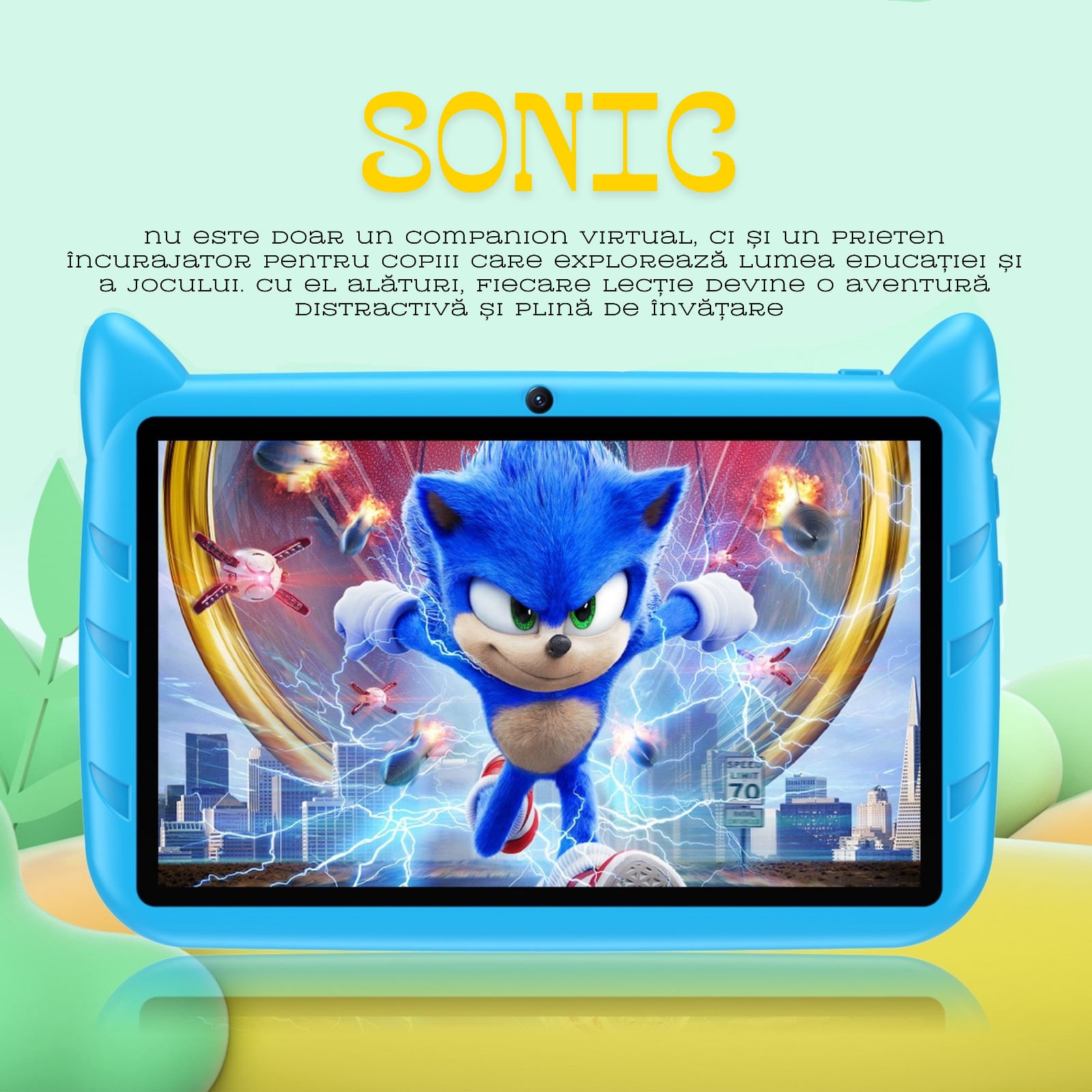 Tableta educationala pentru copii de 7 Inch, carcasa rezistenta sonic, android, 2+32 GB, 2 camere, bluetooth, wifi+cadou