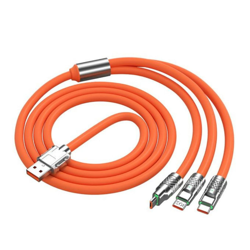 Cablu de incarcare Fast Charge, 3 in 1, 120 W, Lungime 2 m, Material silicon la exterior si cupru la interior,, Rosu - 1 | YEO