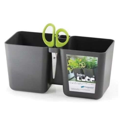 Ghiveci decorativ de flori, dublu, antracit, 2.5 L, 24.4x11x12 cm, Twins Cube — imaginea 2