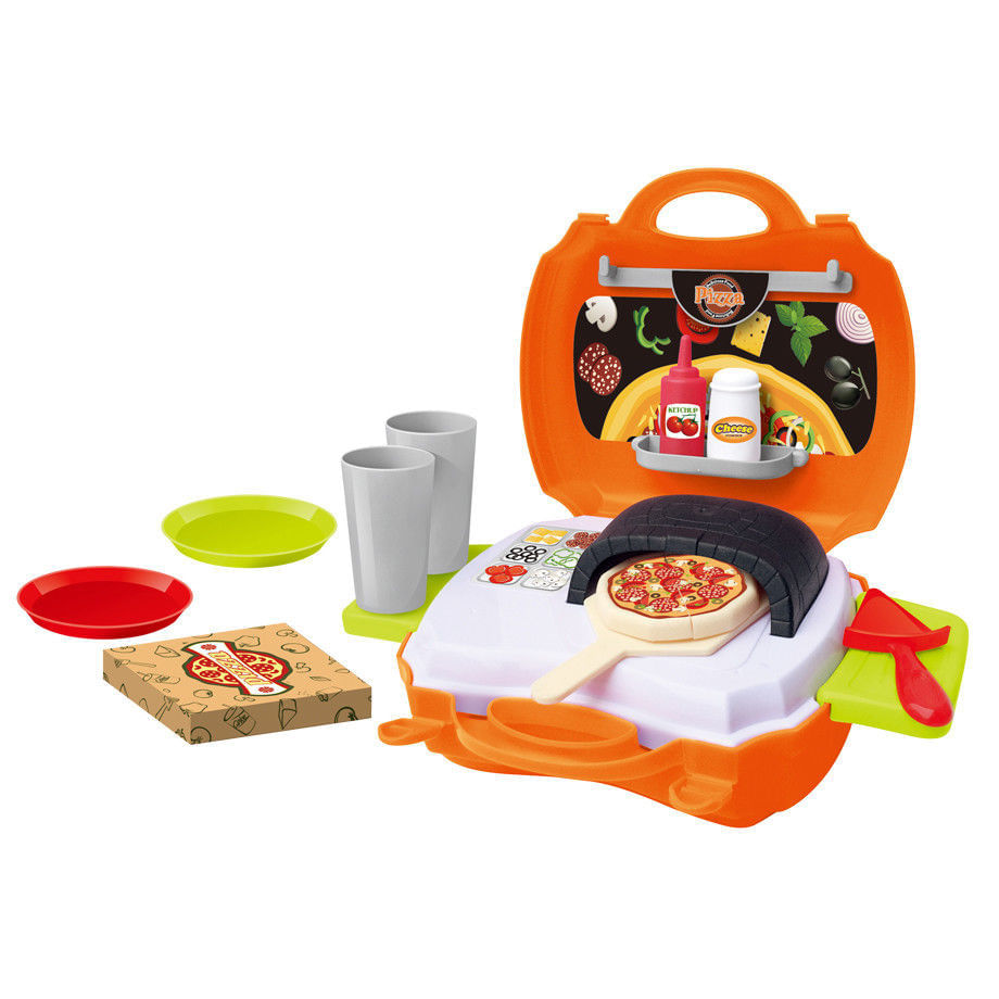 Set de facut pizza,pentru copii, valiza portabila, 21 piese, My Carry Along Pizza Shop, XS-14071B