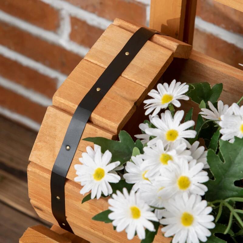 Jardiniera decorativa cu suport pentru plante cataratoare, lemn, 2 nivele, tip butoi, 45x45x80 cm — imaginea 3