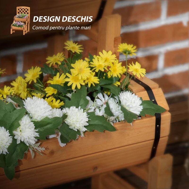 Jardiniera decorativa cu suport pentru plante cataratoare, lemn, 2 nivele, tip butoi, 45x45x80 cm — imaginea 9