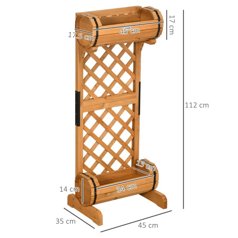 Jardiniera decorativa cu suport pentru plante cataratoare, lemn, 2 nivele, tip butoi, 45x35x112 cm — imaginea 2