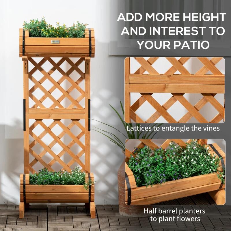 Jardiniera decorativa cu suport pentru plante cataratoare, lemn, 2 nivele, tip butoi, 45x35x112 cm — imaginea 4