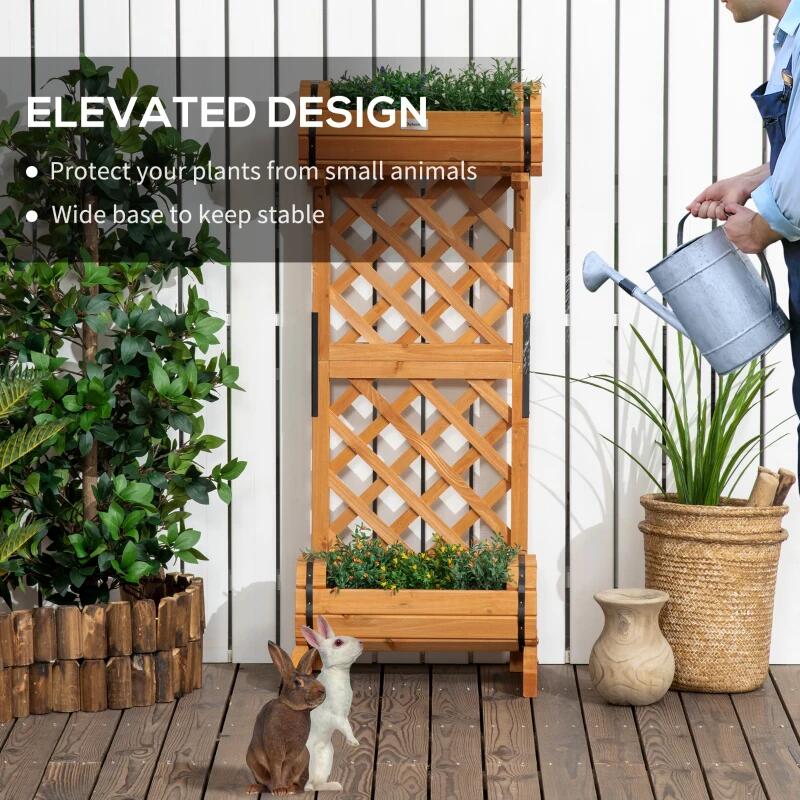 Jardiniera decorativa cu suport pentru plante cataratoare, lemn, 2 nivele, tip butoi, 45x35x112 cm — imaginea 6