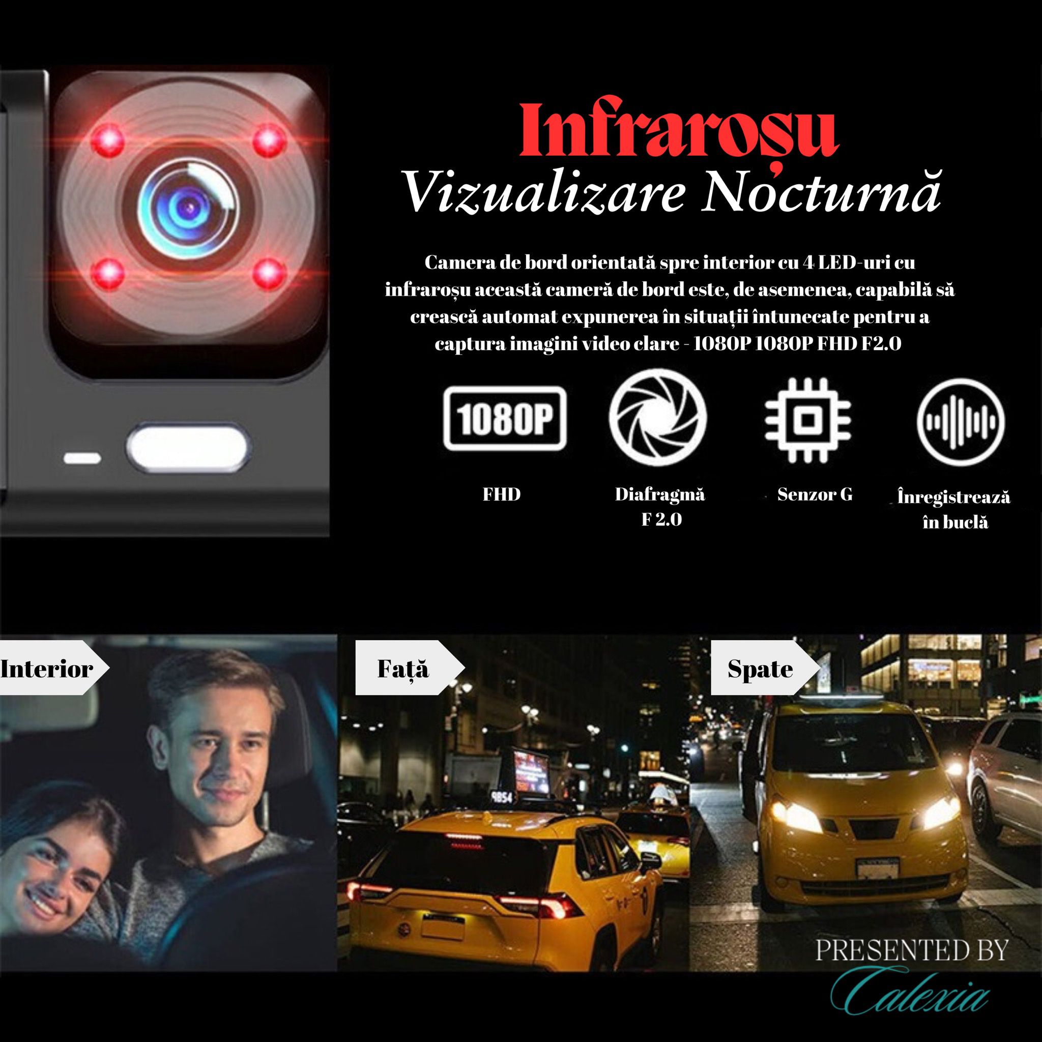 Camera auto tripla de bord Full HD 1080P, GoSafe, WDR, GPS, WIFI, aplicatie pe telefon, night vision, card 64 GB inclus - imagine 3