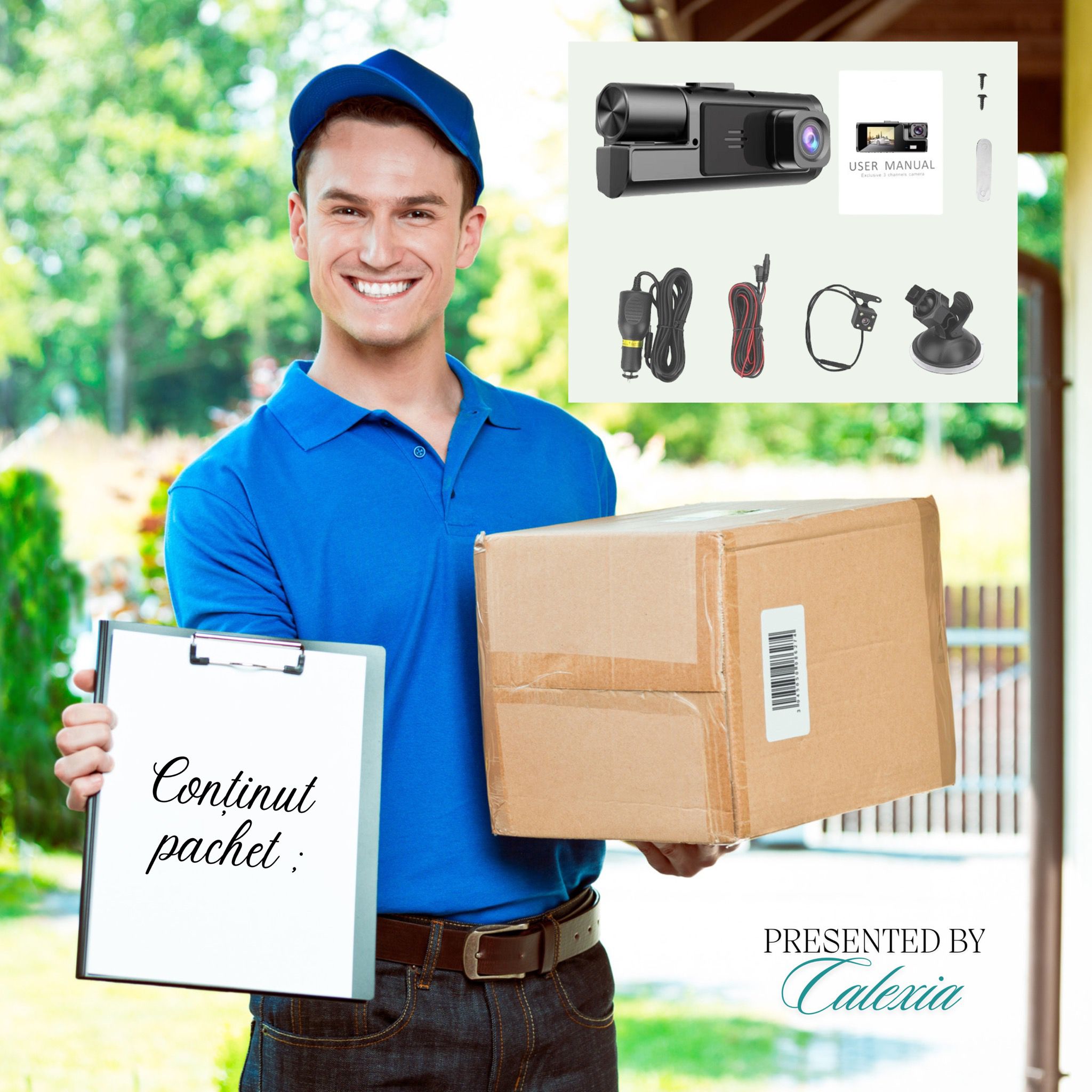 Camera auto tripla de bord Full HD 1080P, GoSafe, WDR, GPS, WIFI, aplicatie pe telefon, night vision, card 64 GB inclus - imagine 5