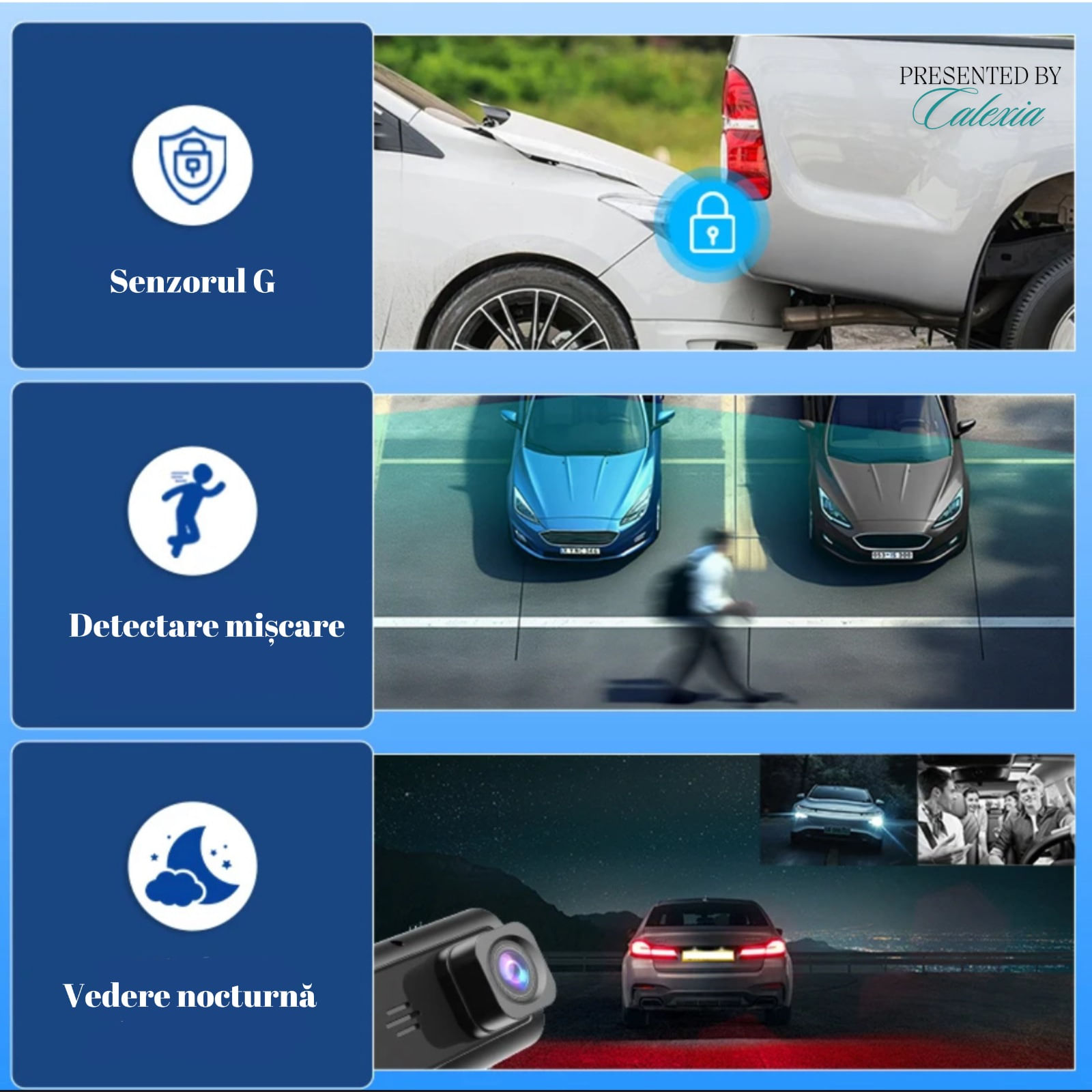 Camera auto tripla de bord Full HD 1080P, GoSafe, WDR, GPS, WIFI, aplicatie pe telefon, night vision, card 64 GB inclus - imagine 6