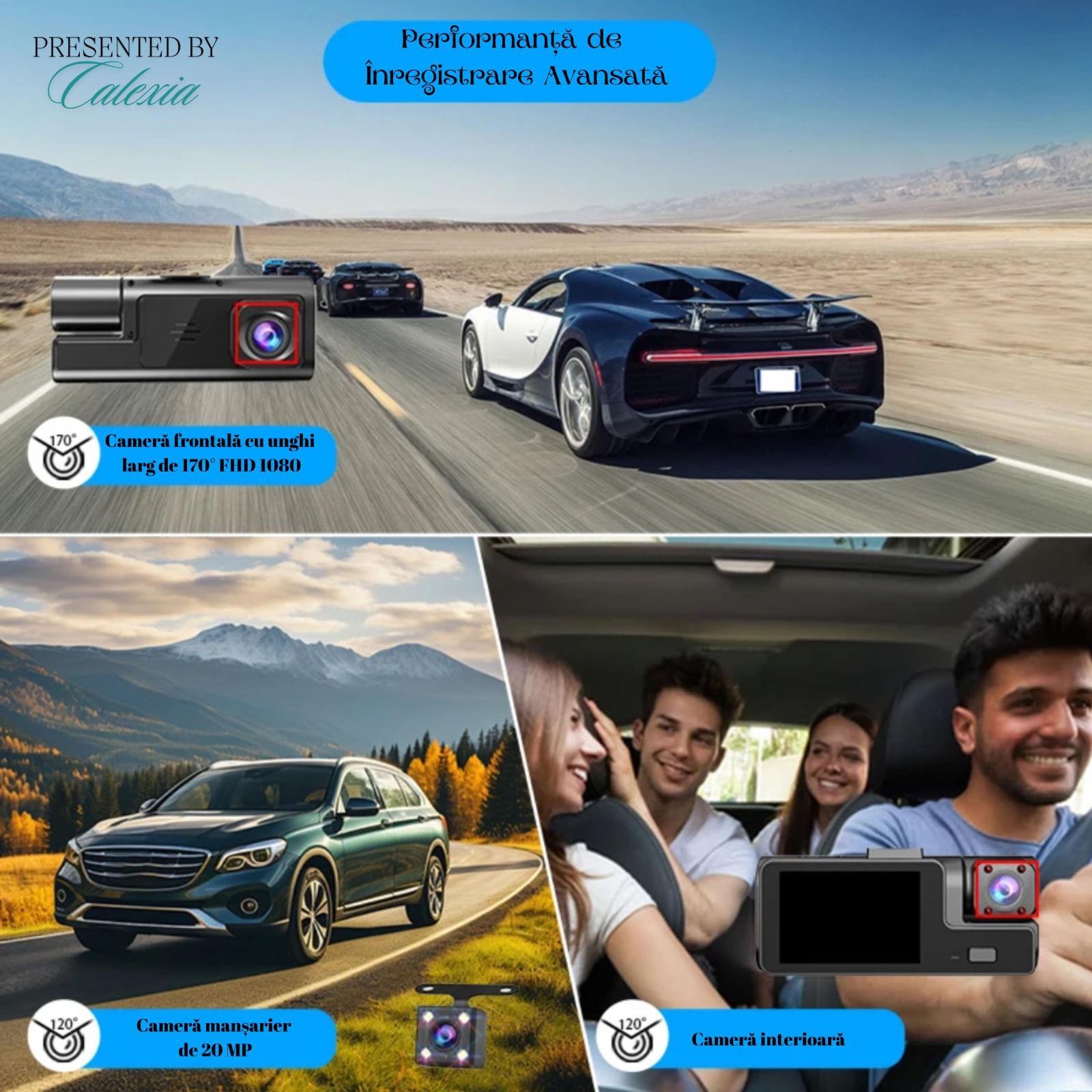 Camera auto tripla de bord Full HD 1080P, GoSafe, WDR, GPS, WIFI, aplicatie pe telefon, night vision, card 64 GB inclus - imagine 7