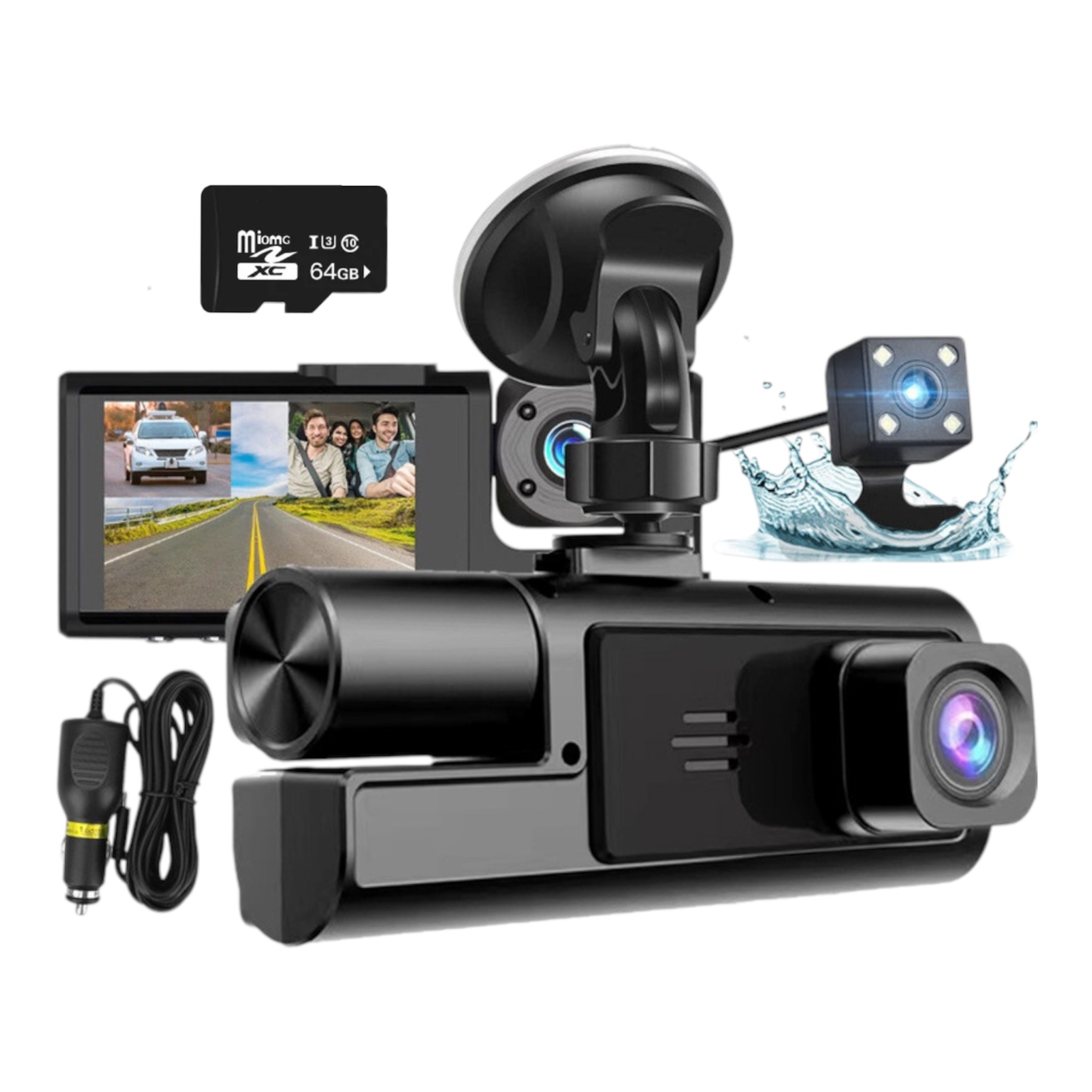 Camera auto tripla de bord Full HD 1080P, GoSafe, WDR, GPS, WIFI, aplicatie pe telefon, night vision, card 64 GB inclus - imagine 12