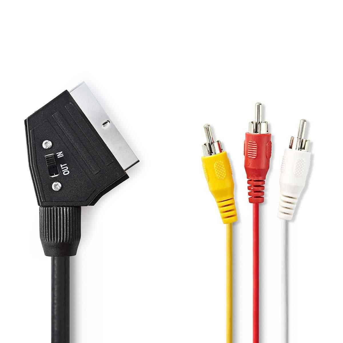 Cablu SCART tata la 3x RCA tata, 2m, negru, Nedis