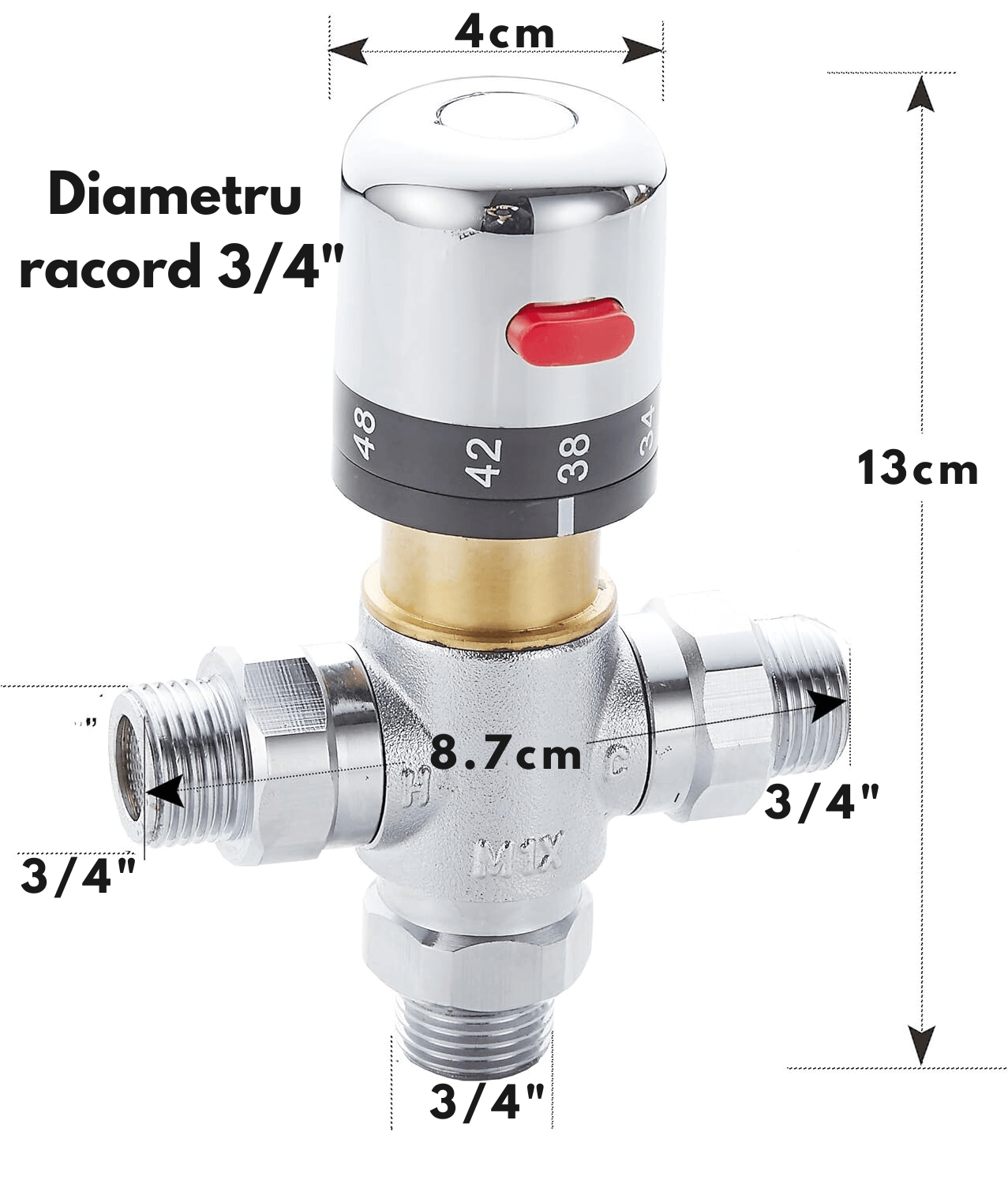 Vana de amestec termostatica NeoHGS, G3/4”, filet exterior DN20, protectie antioparire, reglabila, apa calda - 4 | YEO