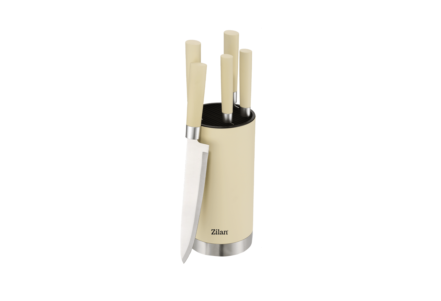 Set cutite 6 piese RETRO Zilan ZLN1610, Suport inclus, Otel inoxidabil 3CR13, Compatibil masina de spalat vase, Crem — imaginea 2