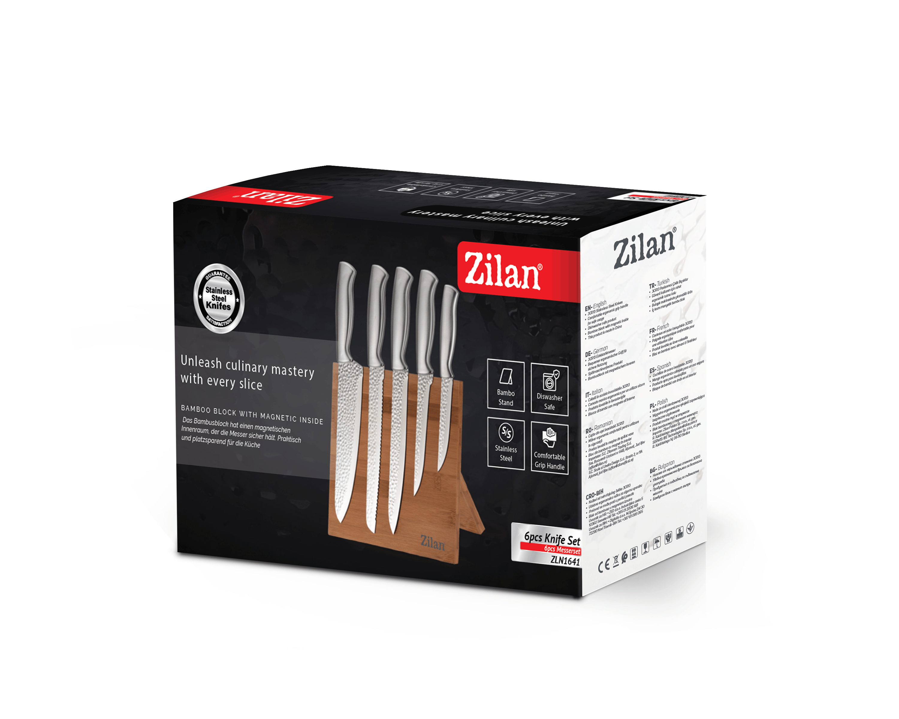 Set cutite 6 piese Zilan ZLN1641, Suport inclus din bambus, Cutite din otel inoxidabil, Compatibil masina de spalat vase — imaginea 3