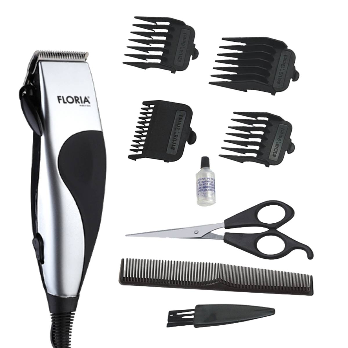 Aparat de tuns parul FLORIA ZLN-0443,Argintiu/Negru 12W, 4 Accesorii,