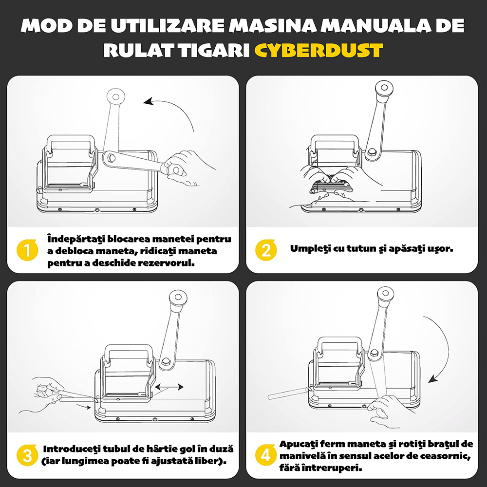 Masina Manuala de Rulat Tigari CYBERDUST, Injector de Tutun de Precizie, Maneta Finisata pentru Confort - imagine 2