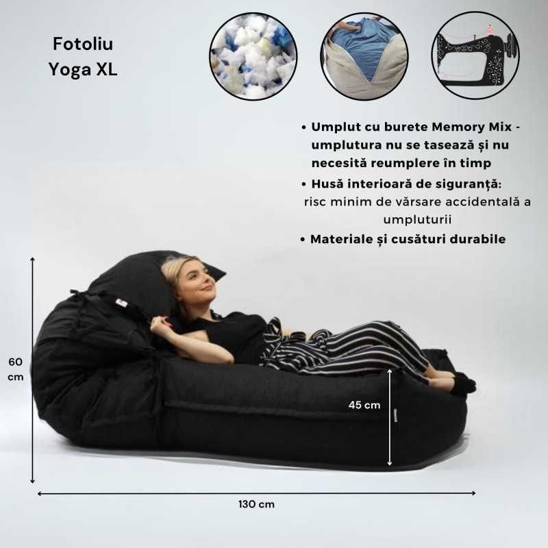 Fotoliu Yoga XL si perna, material textil — imaginea 2