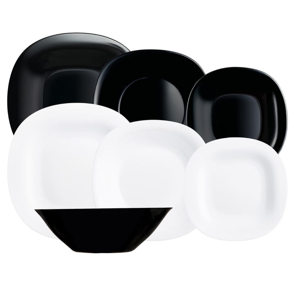 Set serviciu de masa Luminarc Carine, 19 piese, Alb/Negru