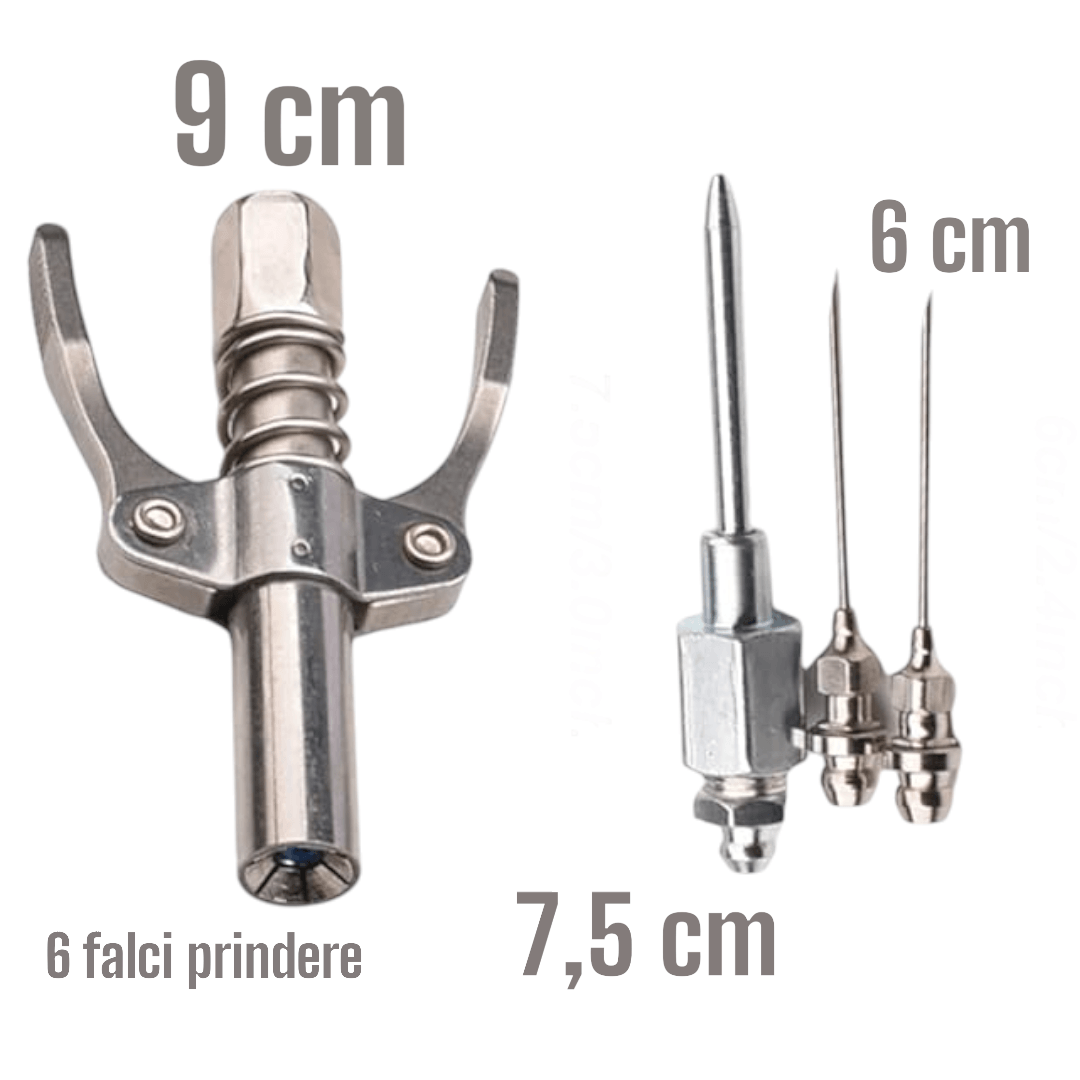 Cap gresor decalimetru, cupla automata, lungime 9 cm, 10000 PSI si 3 ace gresare, lungimi 6-7,5 cm si 23 variante nipluri - 2 | YEO
