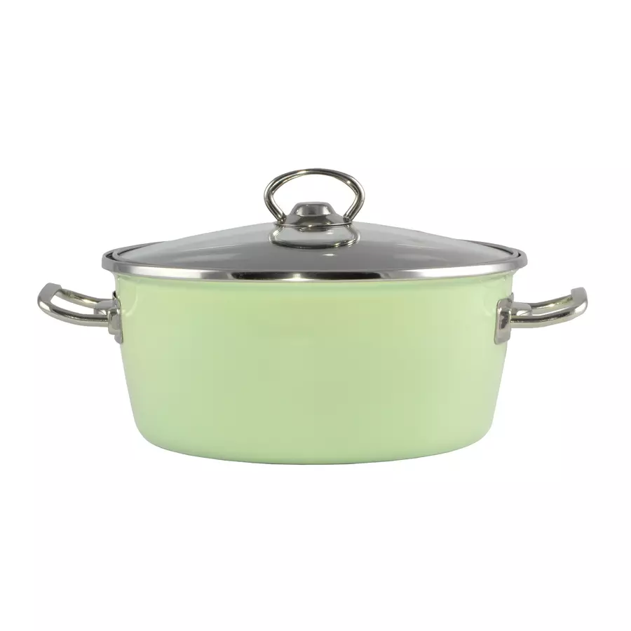 Oala Emailata Verde Elite 20 cm + Capac de Sticla — imaginea 2