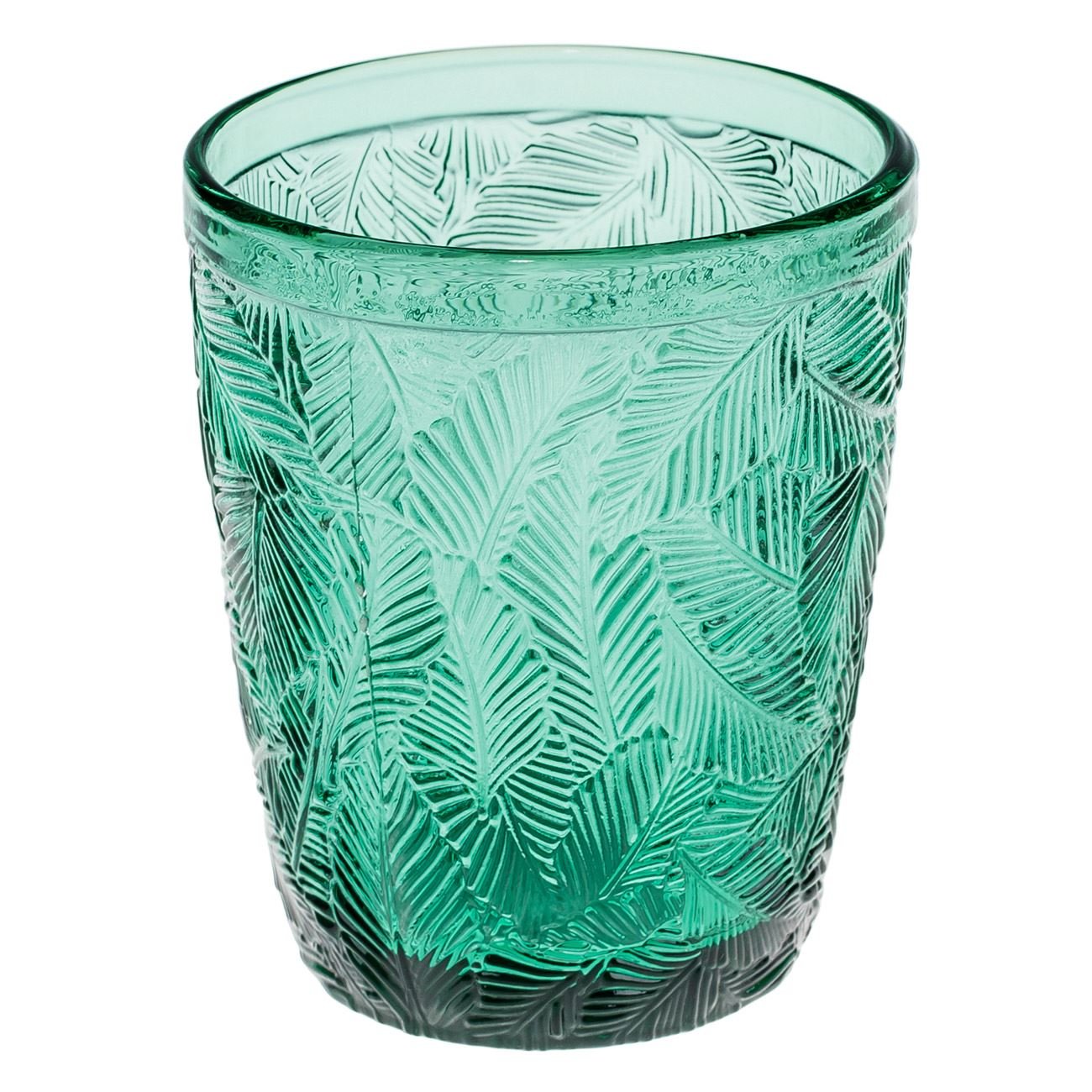 Pahar sticla tropical, capacitate 0,3l, model frunze, verde