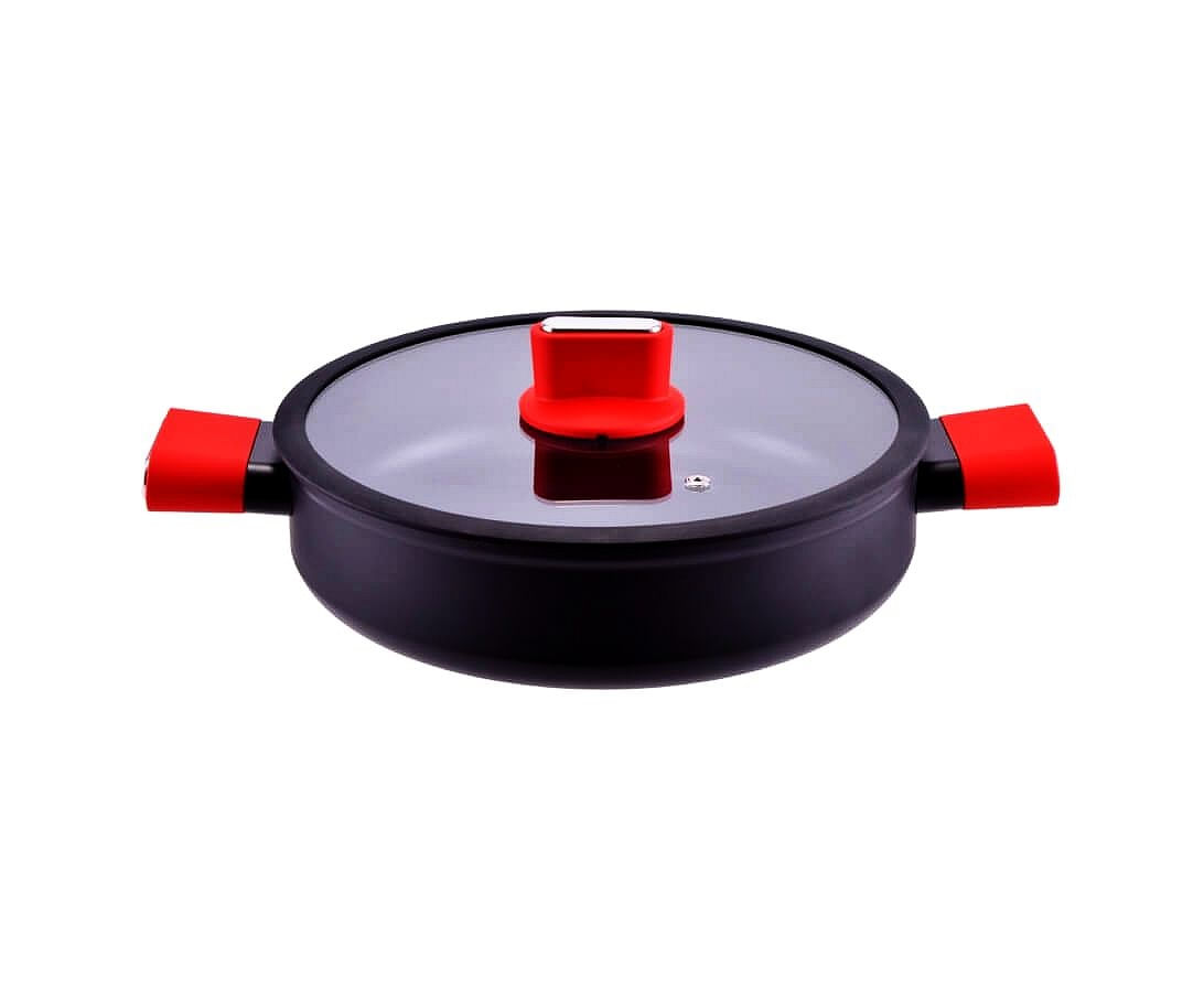 Cratita joasa cu pereti grosi din aluminiu antiaderent cu inductie si capac de sticla 28cm 4.5L Straight Line — imaginea 2