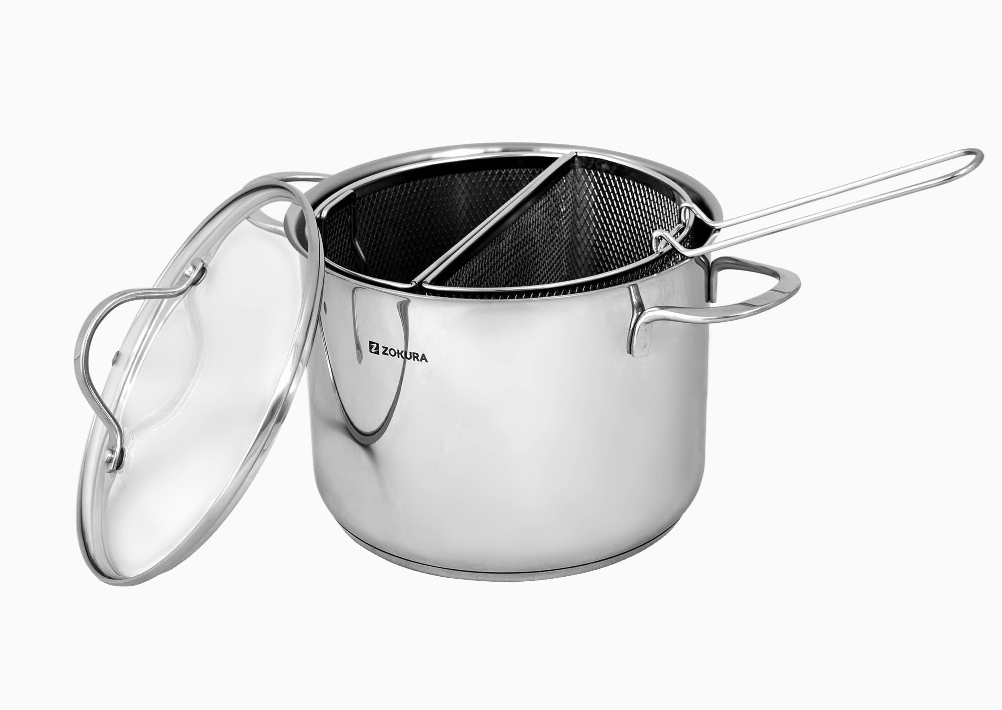 Oala pentru paste, cu 2 cosuri, inox, 22cm/6L - Zokura — imaginea 2