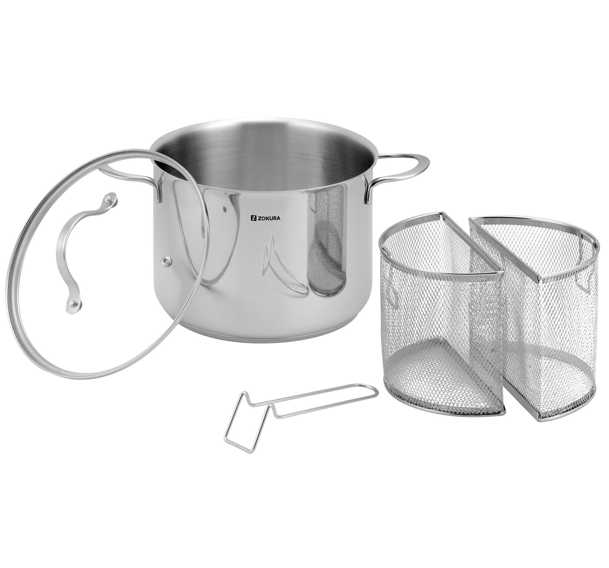 Oala pentru paste, cu 2 cosuri, inox, 22cm/6L - Zokura — imaginea 3
