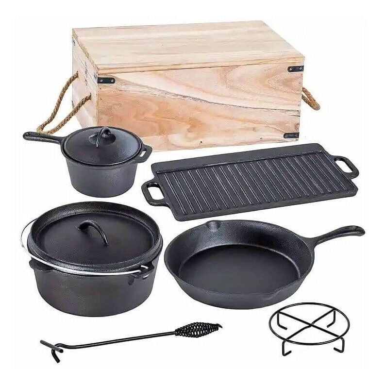 Set pentru gatit cu ceaun, gratar, tigaie, oala, fonta, 6 piese, Perfect Home — imaginea 2