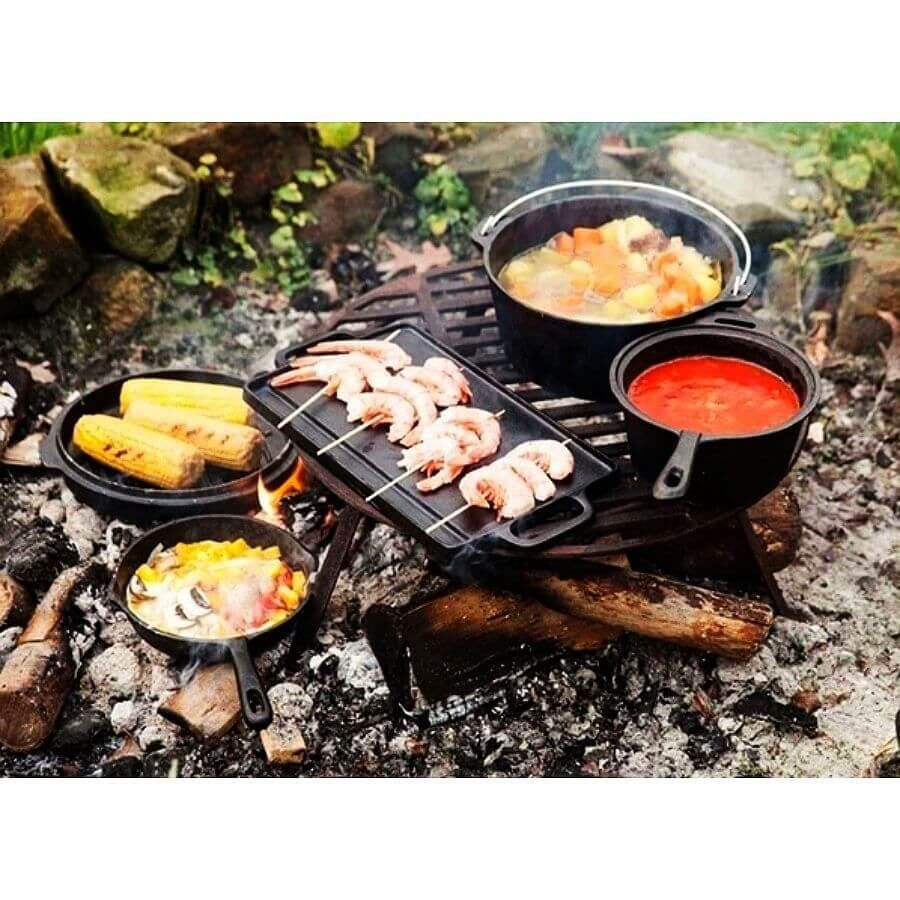 Set pentru gatit cu ceaun, gratar, tigaie, oala, fonta, 6 piese, Perfect Home — imaginea 3