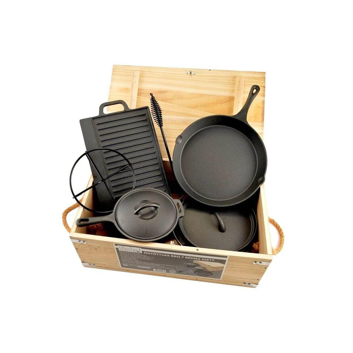 Set pentru gatit cu ceaun, gratar, tigaie, oala, fonta, 6 piese, Perfect Home — imaginea 4