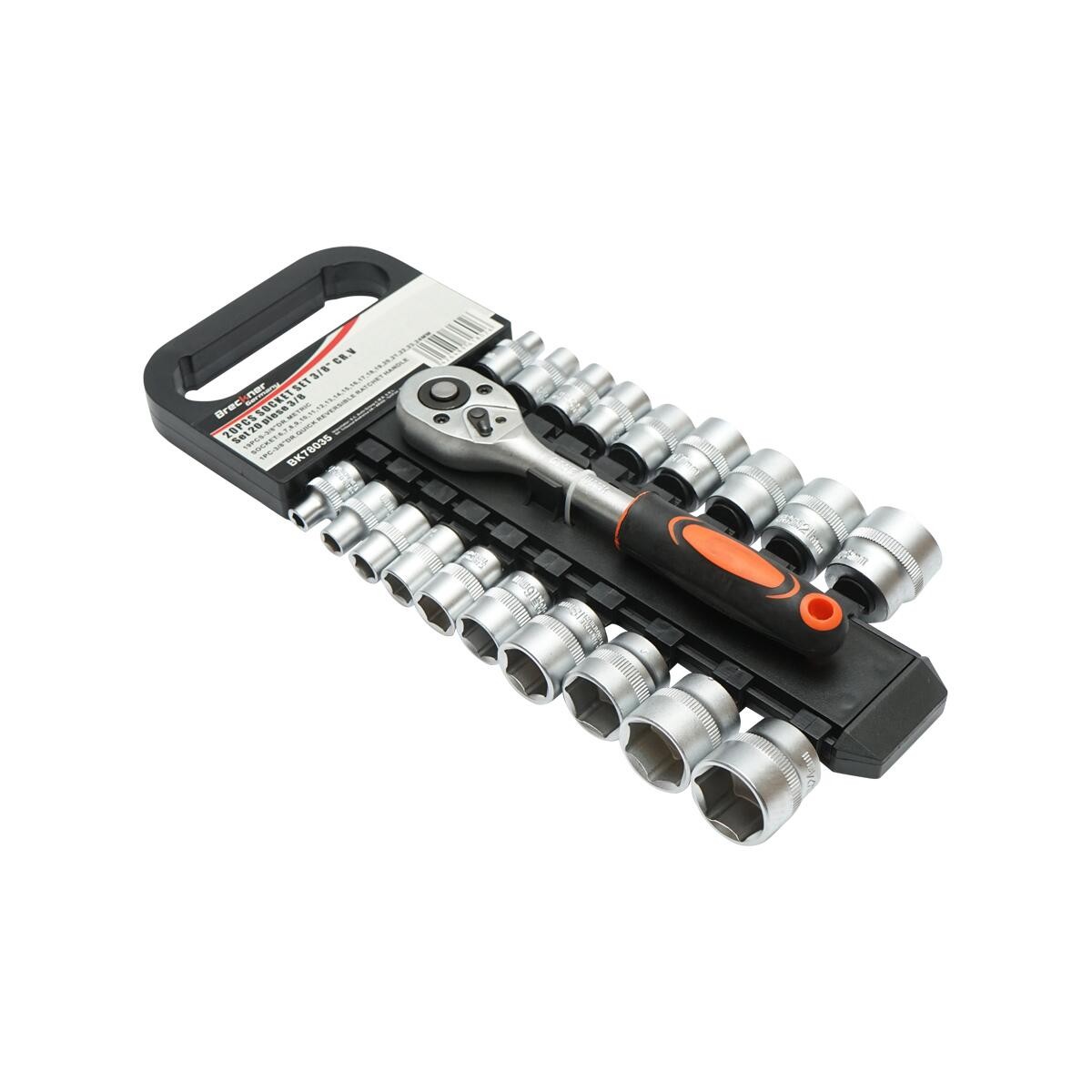 Trusa chei tubulare, 3/8", metrice Cr-V, cu clichet reversibil, 20 piese, Breckner Germany — imaginea 2