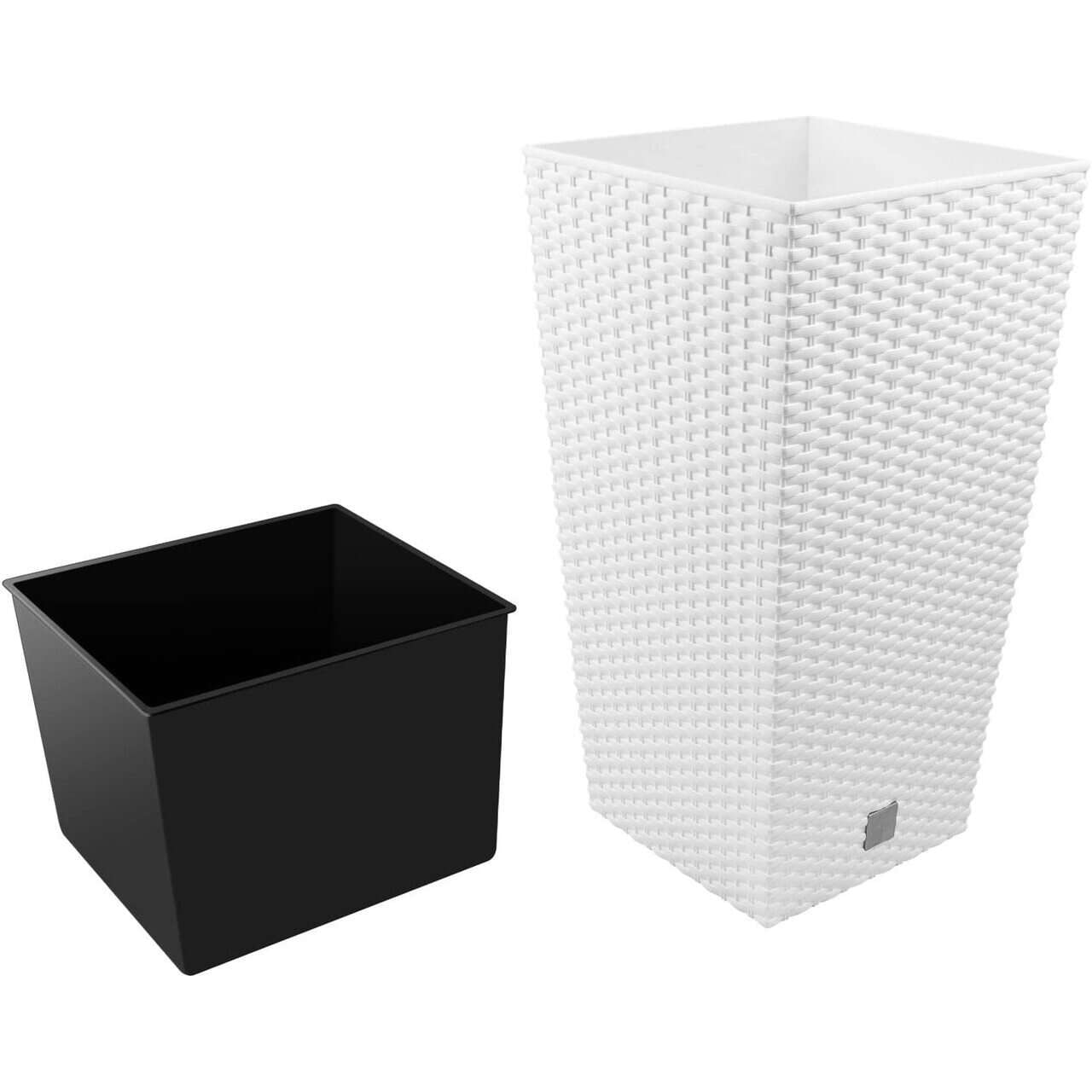 Ghiveci de flori patrat, RATO square, 32.5 x 32.5 cm, H 61 cm, 21/49 L, imitatie ratan, alb, Prosperplast — imaginea 3